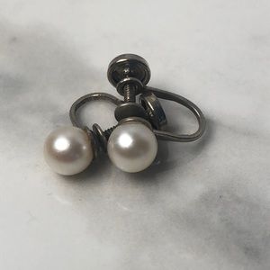 Vintage Pearl Screw-back sterling silver‎ clip on Earrings